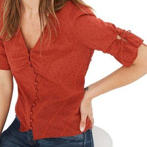 Madewell Daylight Tie-Sleeve Top in Swiss Dot, Russet, size 10